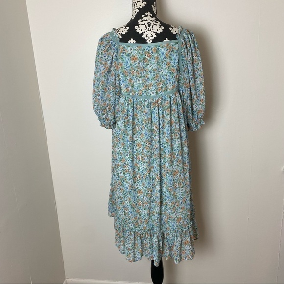 GiGio by Umgee Sea Foam Green Boho Chiffon Ditsy Floral Ruffle Dress - Picture 6 of 16